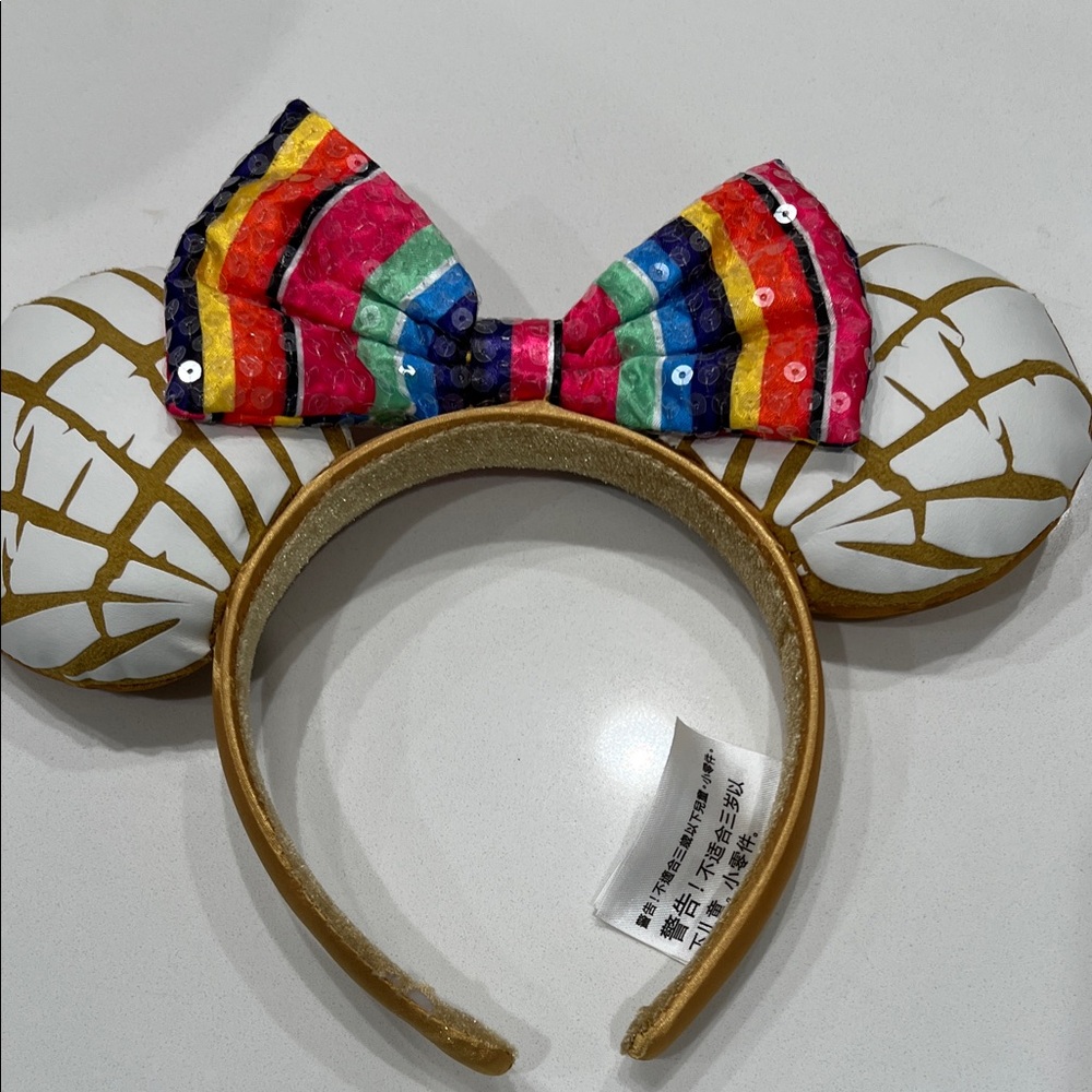 TOKYO DISNEY Multicolor Sequin Bow Headband with Gold Ears